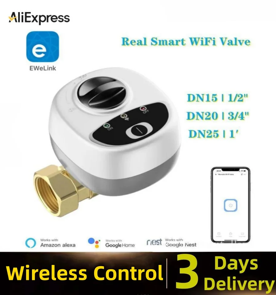 eWelink APP WiFi Smart Valve DN15 /DN20 /DN25 Smart Water / Gas Shutoff Automated Ball Valve Wireless Control Alexa Compatible