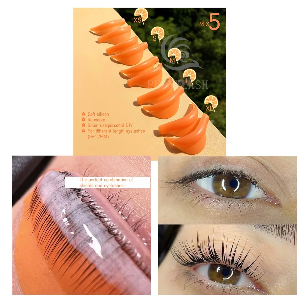 5 Paar/Case Oranje Wimper Perm Staaf Super Zachte Siliconen Pads Lash Lift Herbruikbaar Geen Lijm Lash Lift Siliconen Staaf Mix Ss S M L Xl