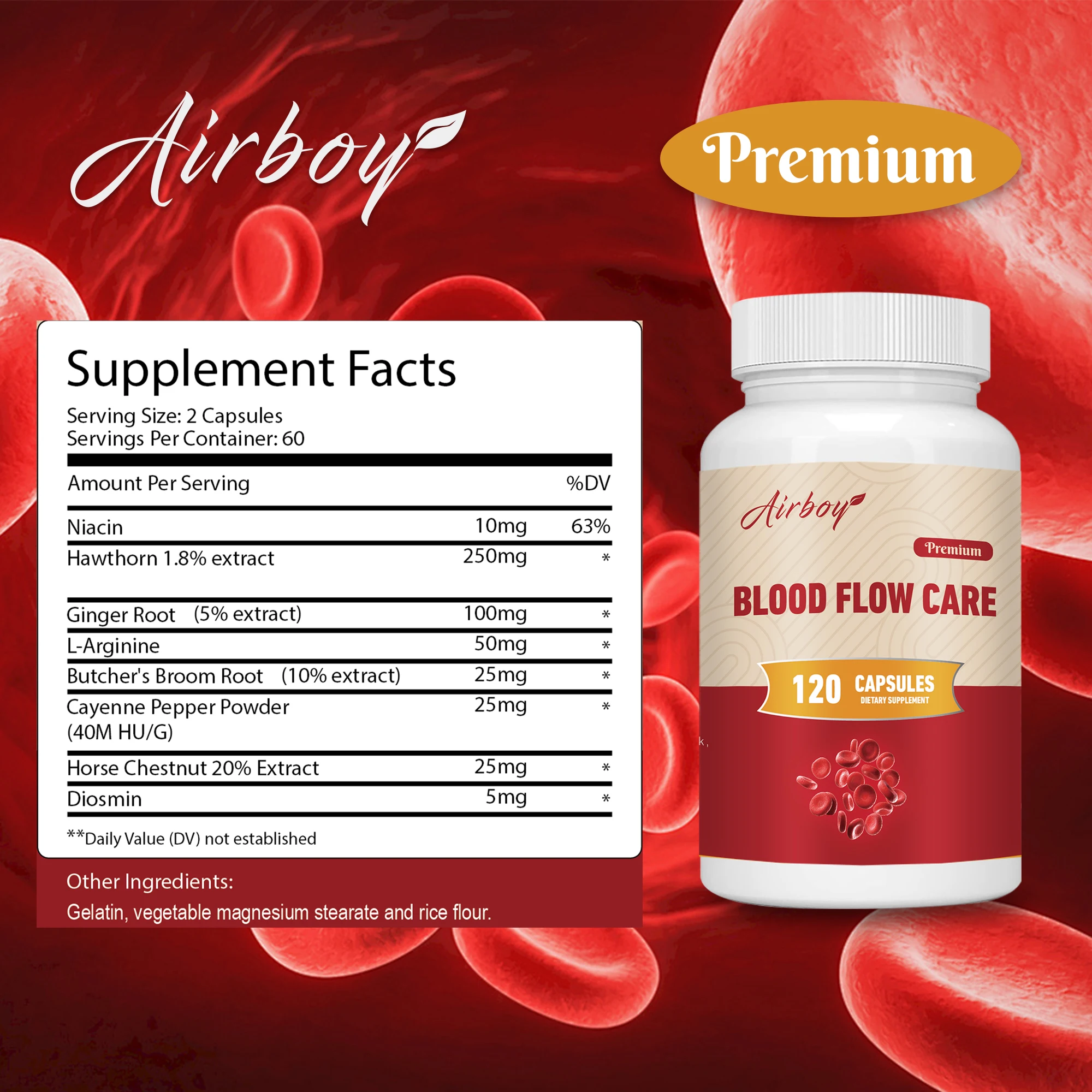 Blood Flow Care Capsules - Promotes Natural Blood Circulation, Supports Heart and Cardiovascular Health - 120 Capsules