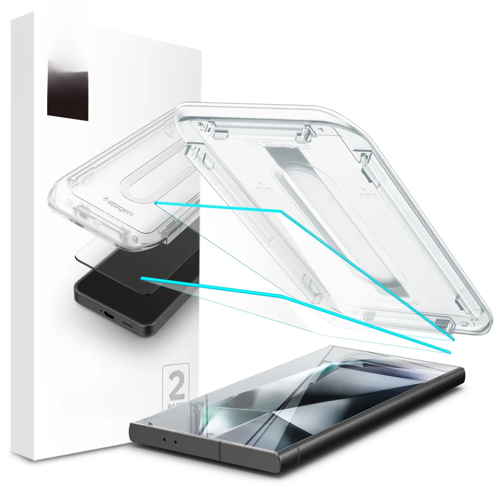 Spigen Transparent Glas.tr Ez Fit Hd For "Samsung Galaxy S24 Ultra" Tempered Glass Screen Protector (2P) Size 2