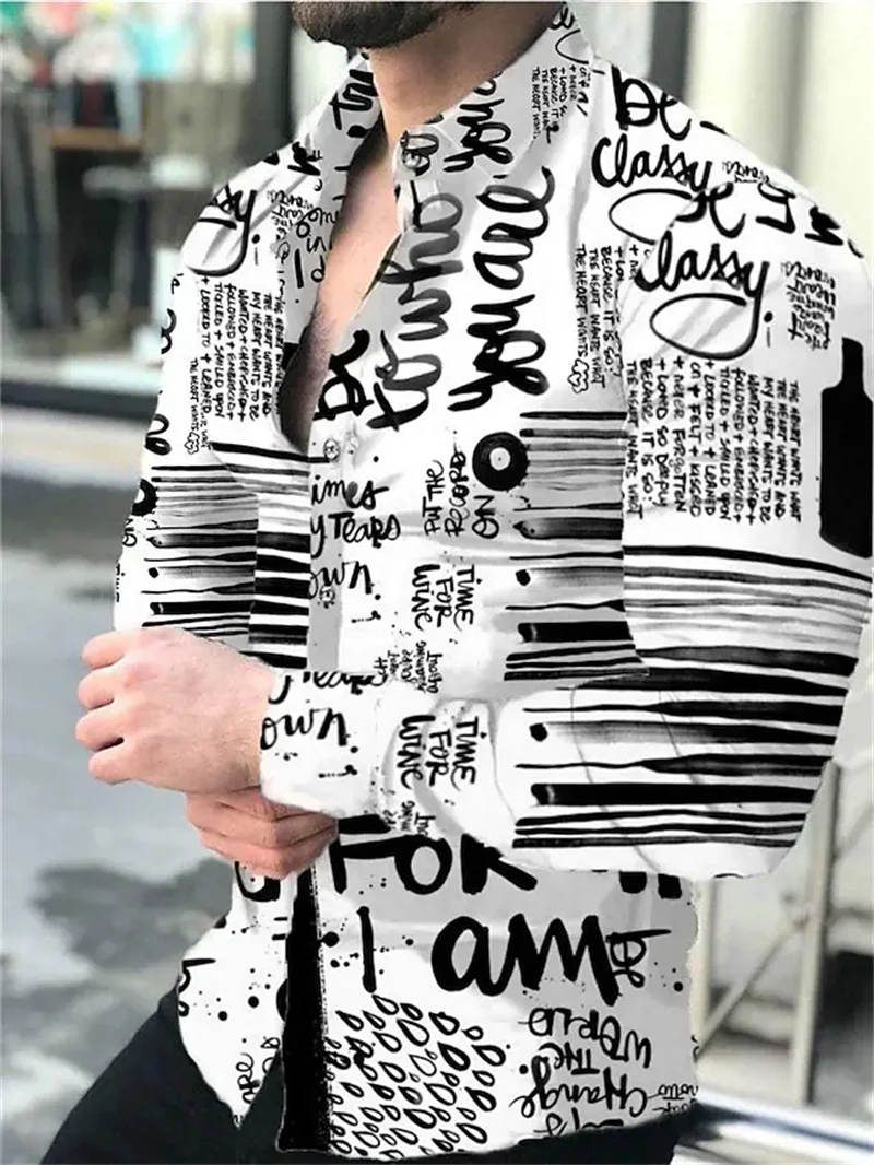 

Men's 3D Geometric Print Contrast Color Long Sleeve Shirt Hawaiian Simple Business Casual Button Shirt Beach Vacation Men's Shir