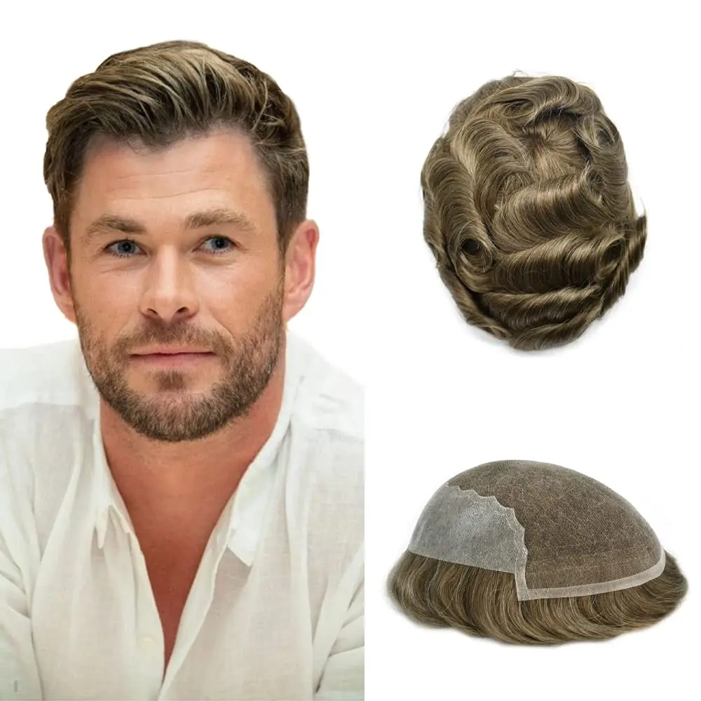 Men Wigs Q6 Toupee For Men Lace & PU Base Human Hair Replacement System Unit Toupee Real Hair Men Prosthesis