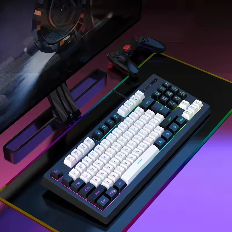 

Эргономичная клавиатура с 87 клавишами G69: проводная USB, мембрана с RGB-подсветкой — материал ABS для настольных компьютеров и ноутбуков