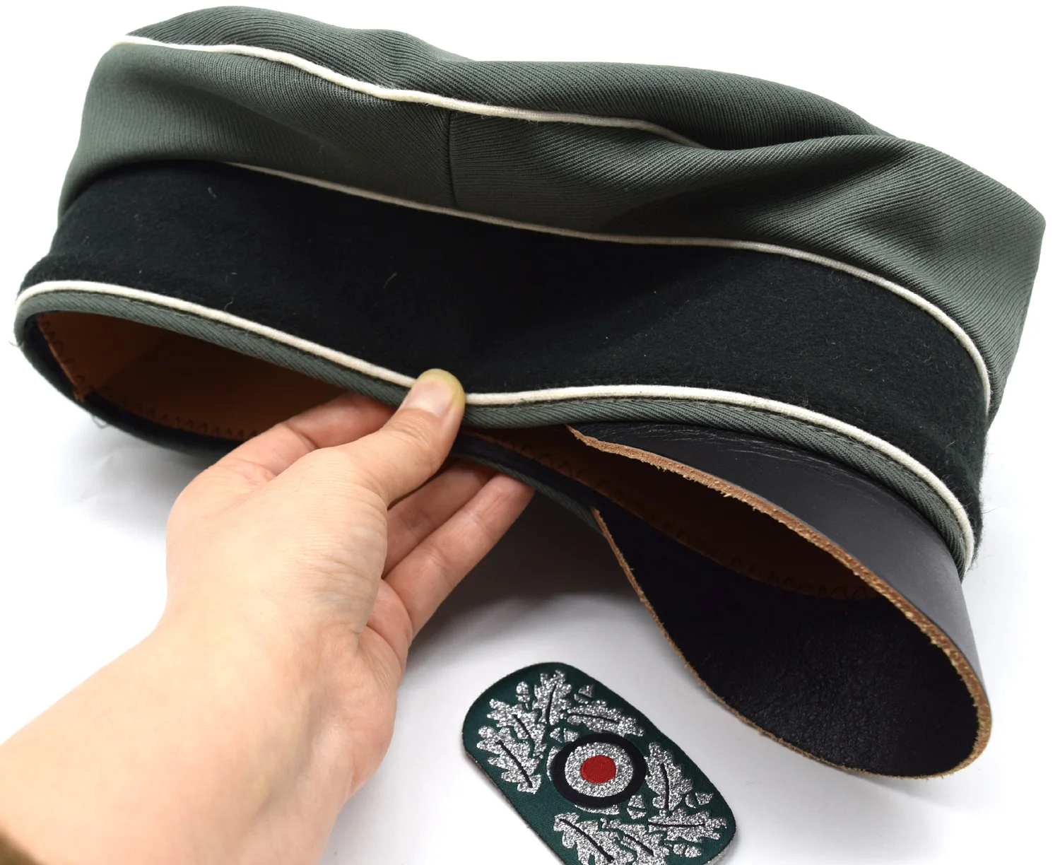 Cosplay German Whipcord Marshals Generals Officers Crusher Visor Hat Cap Sweat Ring W Leather W DIY Badge