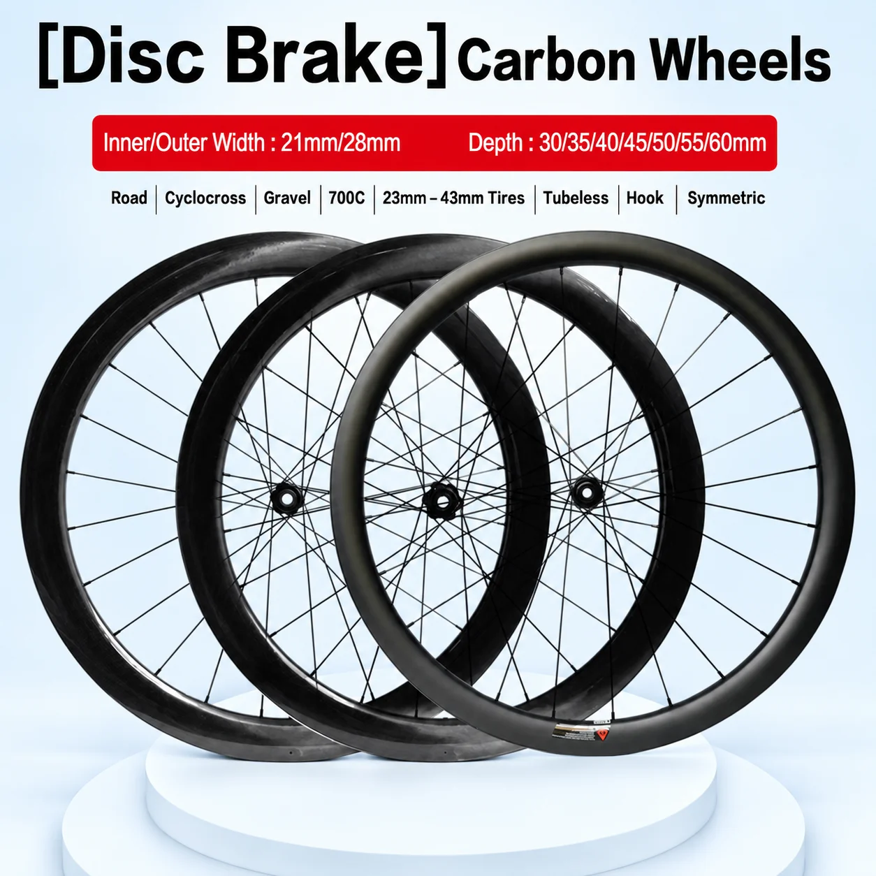Carbon Wheelset 700C Disc Brake Road Gravel Cyclocross Tubeless Ready DT240 Center Lock 21mm Wide Sapim CX-Ray 24H Super Light