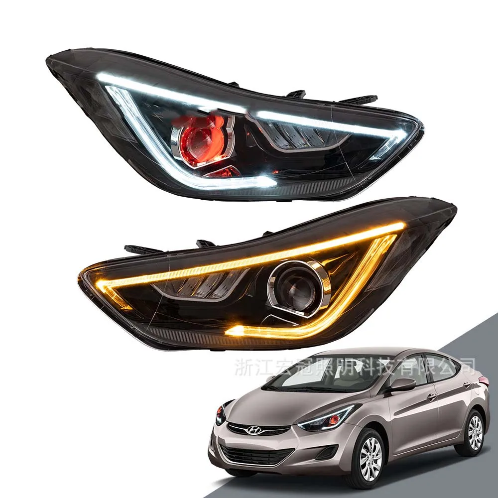 Car LED Headlight Assembly Front Lamp Dynamic Streamer Turn Signal For Hyundai Elantra 2012-2015 Fog Daytime Running Lights