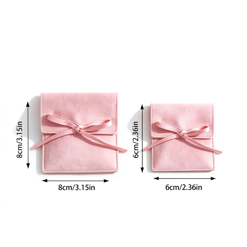 Custom Name Microfiber Jewelry Pouch, Custom Embossed Jewellery Envelope Bag with Ribbon Bow, Rings Earrings Storage Gift Packet
