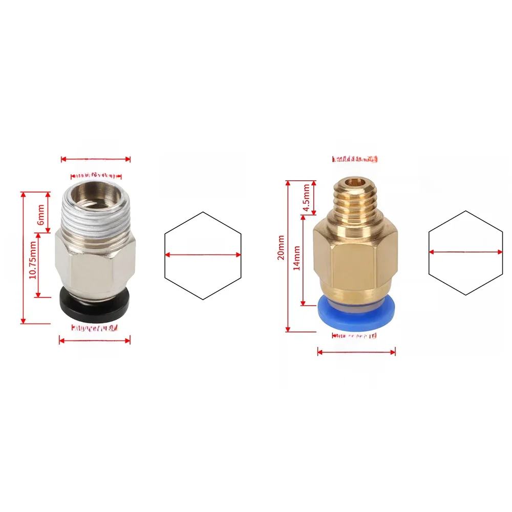 Connecteurs pneumatiques PC4-M10 pour pièces d'imprimantes 3D, coupleur de jonction rapide bowden, tuyau 1.75/3mm, raccords PC4M6, Tube en PTFE, 10 pièces/lot