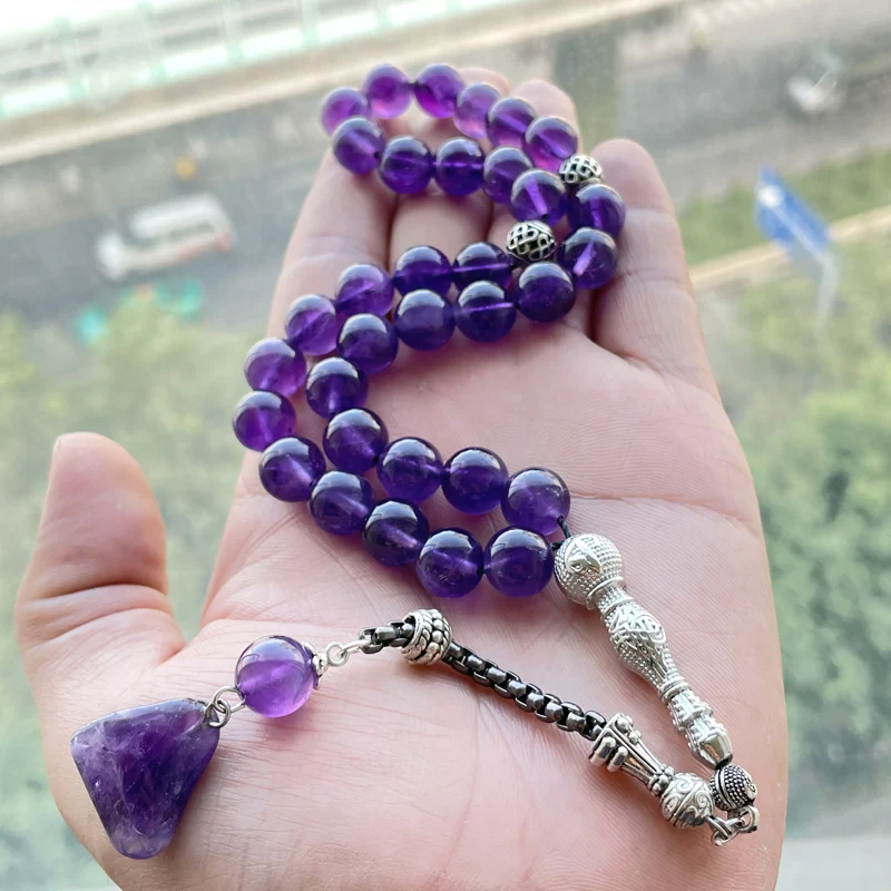 Tasbih ametista naturale donne musulmane perline di preghiera islamico viola Misbaha arabo regalo di moda per eid accessori di gioielli turchi