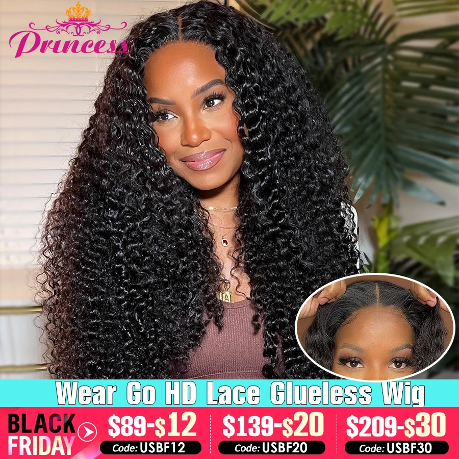 Princess Hair Glueless Wig Human Hair Ready to Wear Pre Cut Lace Brazilian Curly Human Hair Wig With Pre plucked Hairline