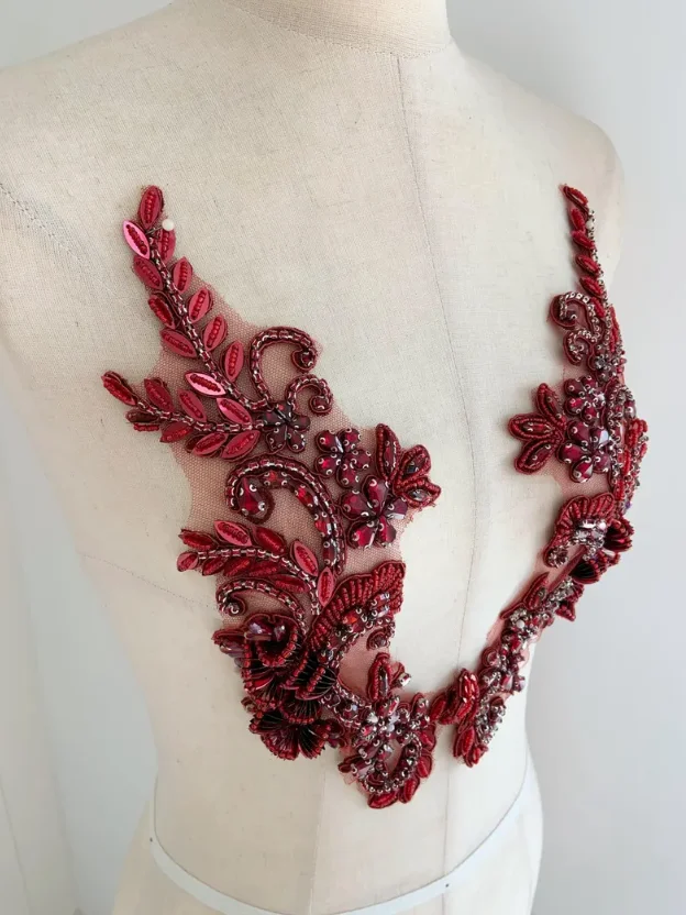 

Пара аппликаций из страз винного цвета с 3D-цветами, 3D-аппликация из страз в виде цветов для платья, аксессуары для одежды