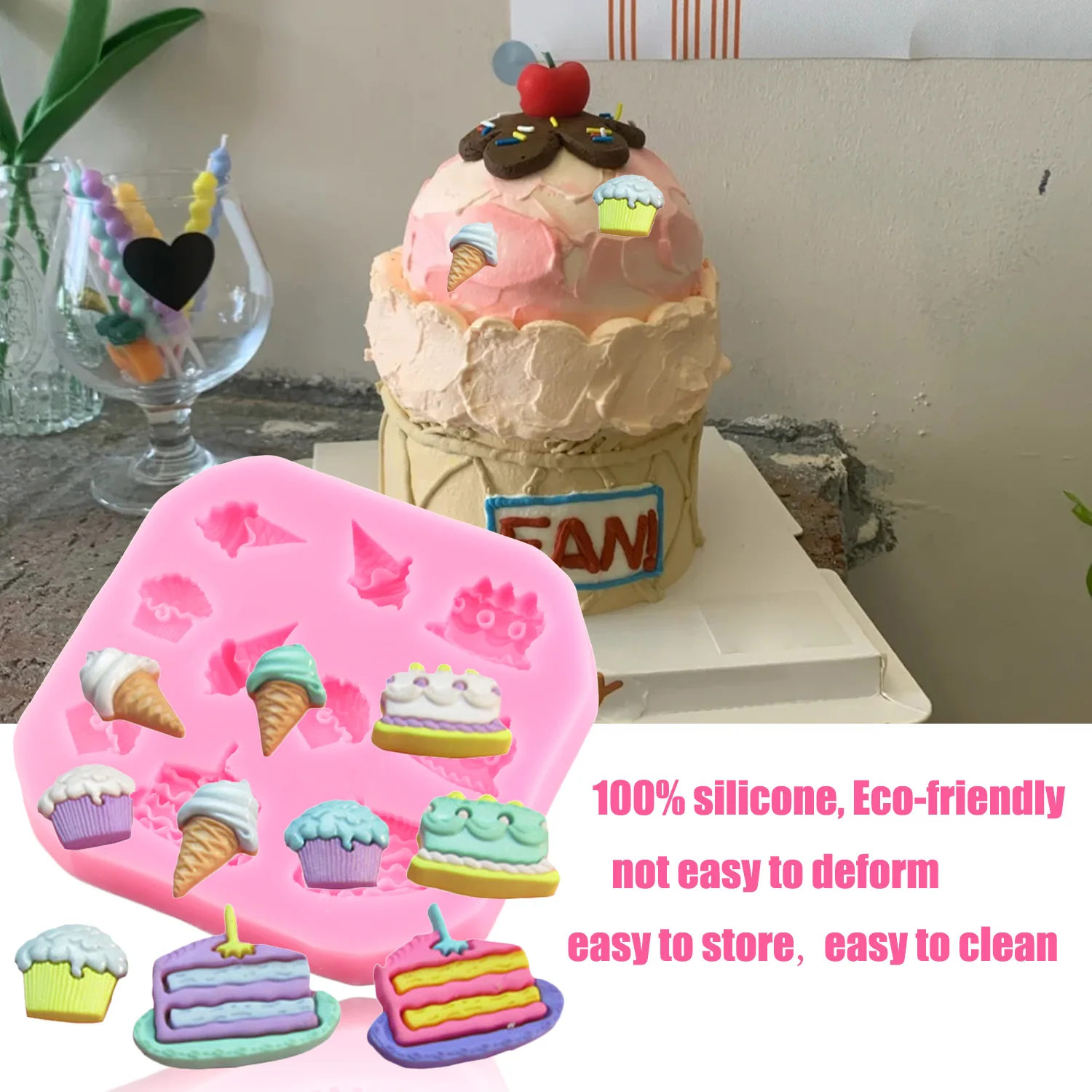 Ice Cream Silicone Molds Donut Fondant Mold Cake Decorating Tools DIY Cupcake Topper Candy Resin Clay Chocolate Gumpaste Moulds