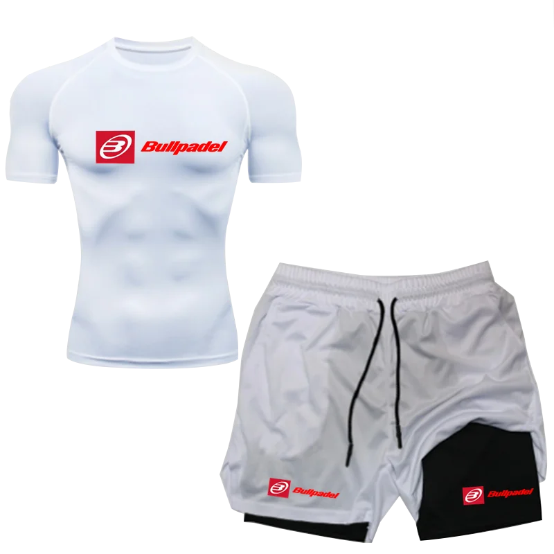 Bullpadel T-Shirt Summer Men's T-Shirt And Double-Layer Shorts Sports Two-Piece Set Breathable Loose Tennis SportsRunning Set