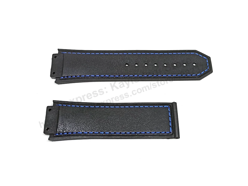 19mm Black Rubber Blue Stitch Replacement Watch Band Strap Compatible Hublot King Power F1 Formula 48mm case