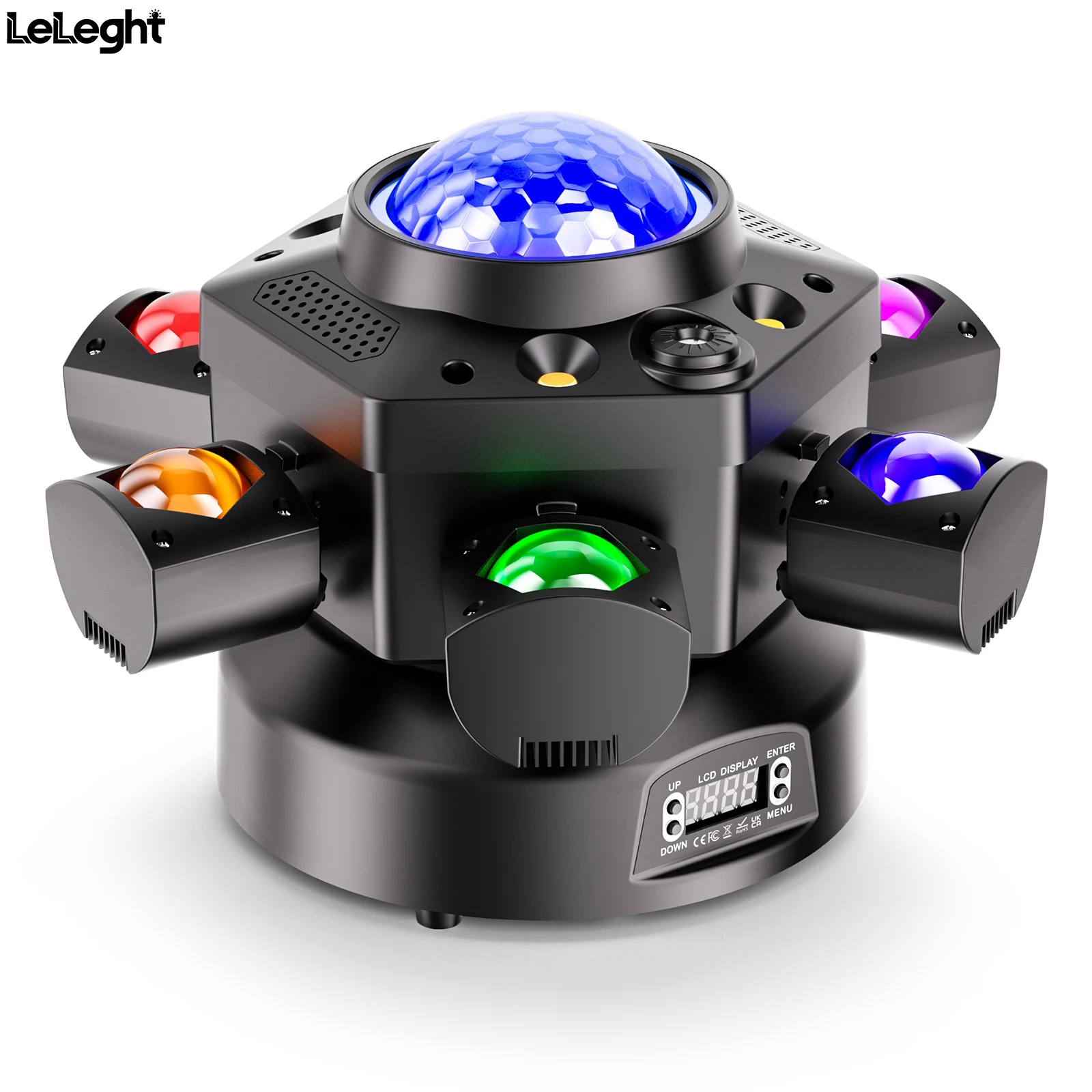 Leleght 120W Six-armed Stage light with RGBW 4-IN-1 Lighting Effect and Starry Effect Controlled DMX512 For DJ Party Concert