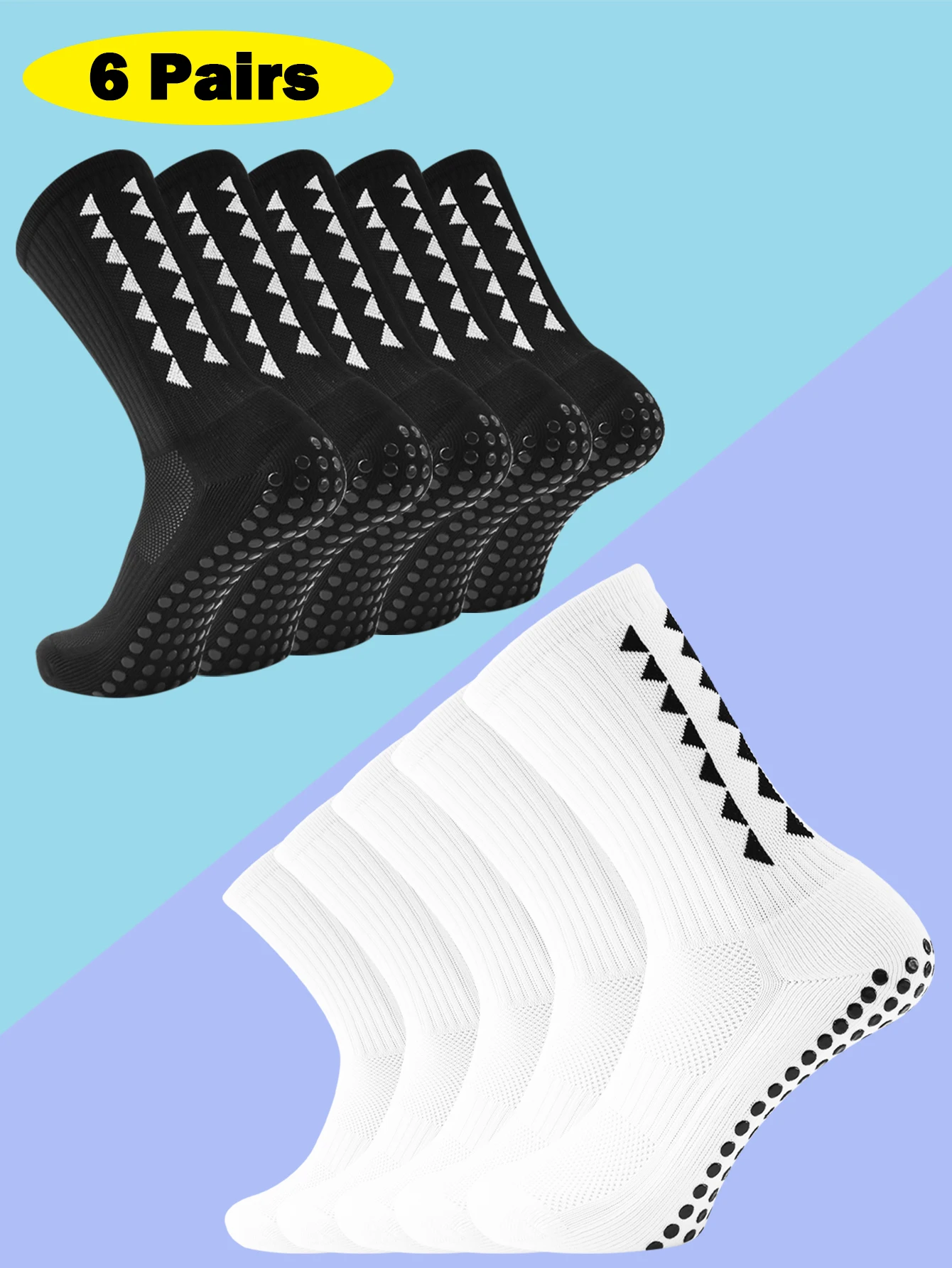

6 пар мужских футбольных носков — противоскользящие, с амортизирующей подушечкой, спортивные носки для футбола, тренировок и занятий в тренажерном зале