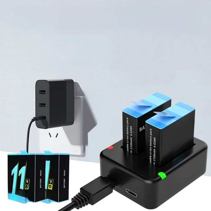 Podwójna ładowarka do akumulatorów Gopro Go Pro Hero 12 11 10 9 czarna z kablem USB Kamera akcji do akcesoriów Gopro — zdjęcie 2