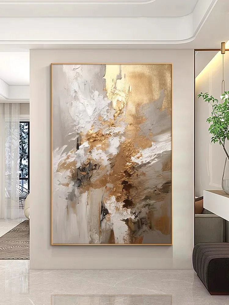 100% Handmade Canvas Gold Foil Thick Oil Painting Modern Grey Texture Home Wall Picture For Living Room Abstract Modern Wall Art