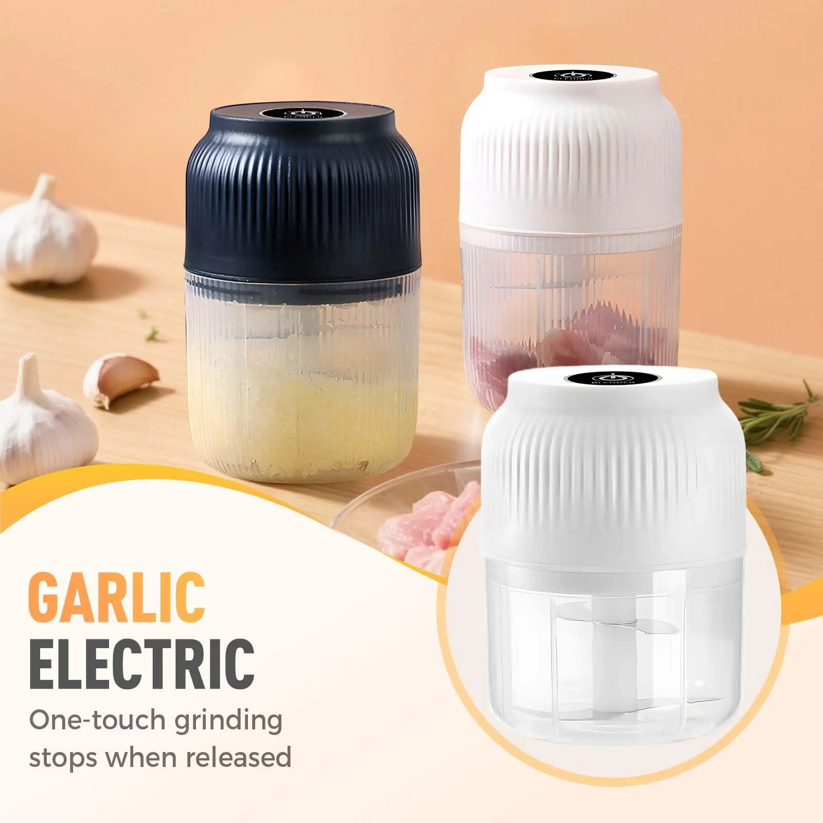 Electric Garlic Chopper, 2025 New Rechargeable Food Processor for Garlic Ginger Onion Meat Vegetable Chilli, Portable Mini Food