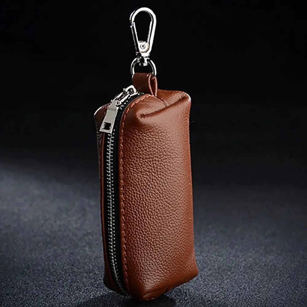 Brelok z prawdziwej skóry torba Unisex na małe klucze w jednolitym kolorze Mini etui na karty portfel wielofunkcyjny przenośne klucze — zdjęcie 2