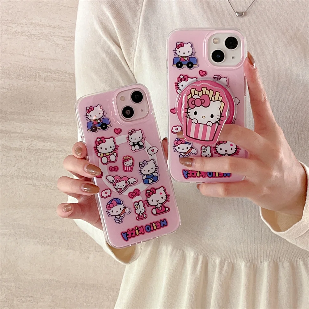 

INS Cute HelloKittyFRO Magnetic Bracket Protective Cover Suitable for iPhone 17 Pro Max14, 15, 16 Pro Anti Drop Protection
