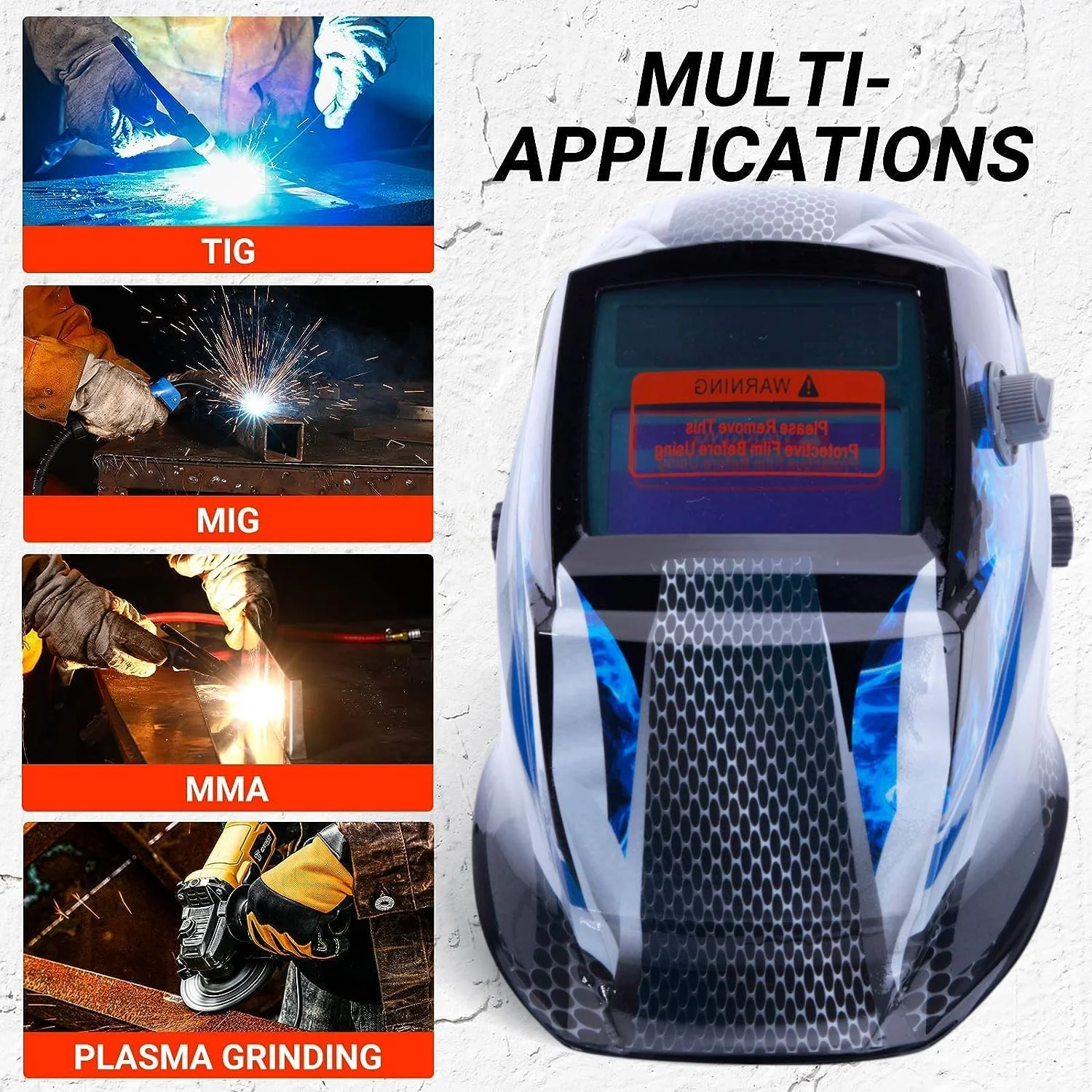 

STARMAN solar-powered automatic darkening welding protective mask，Hood Welding Helmet Wide Shade 4/9-13 for TIG MIG ARC Grind