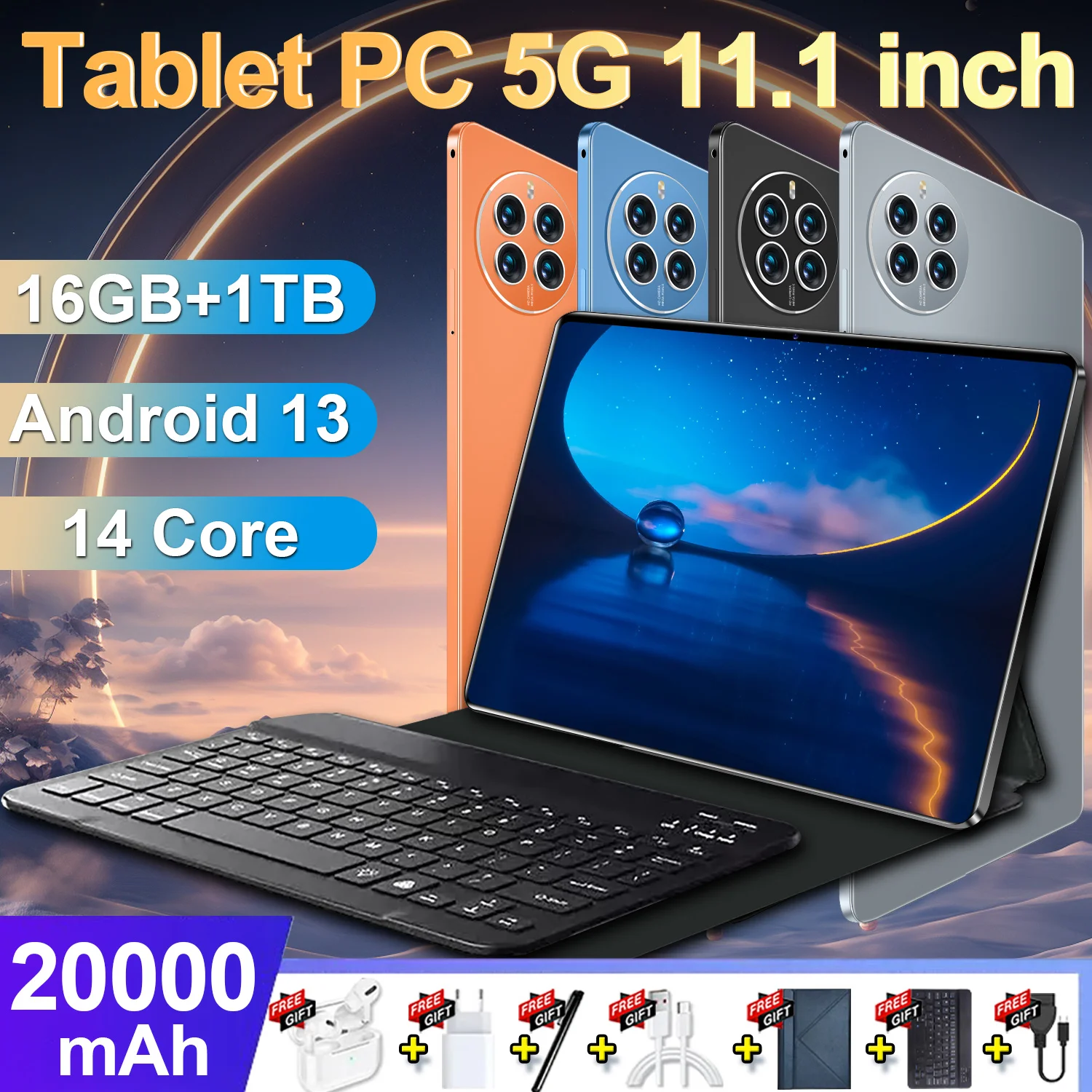 2024 5G New Global Version 5K HD 11.6 Inch Tablet Android 16GB RAM 1TB ROM Android 13.0 20000mAh Network Bluetooth WIFI tablets