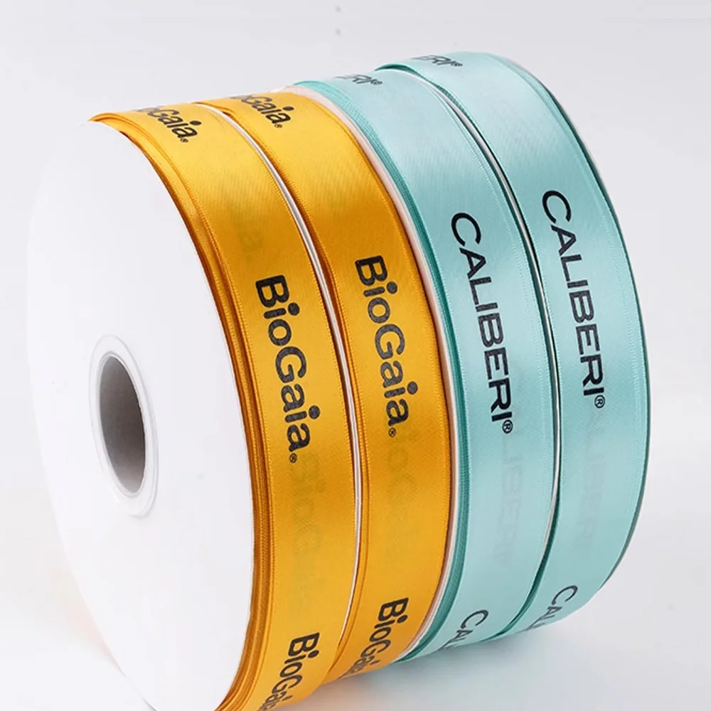 

Luxury gift ribbon satin ribbon with logo ribbon with custom print sustainable Wide Brand Printed Polyester Cotton