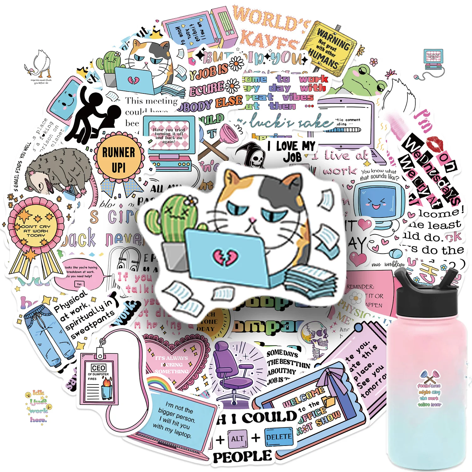 50pcs Snarky Meme Stickers Pack Positive Decals for Water Bottle Laptop Phone Skateboard Helmet Gifts for Teens Kids