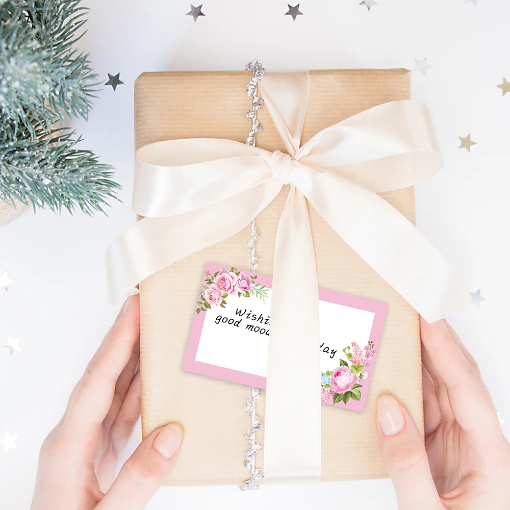 50 pezzi, biglietti per messaggi vuoti floreali rosa, biglietti tascabili, biglietti da visita, biglietti d'auguri vuoti, forniture per piccole imprese, etichette regalo