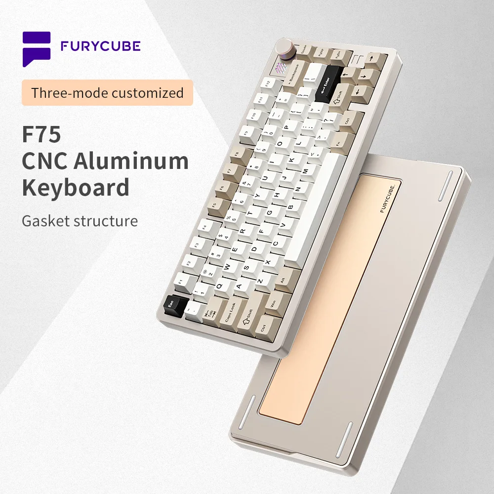 FURYCUBE F75s CNC Aluminum 2.4G Wireless/Bluetooth/Wired RGB with Knob Gaming Keyboard Mechanical Keyboard PBT Keycaps Silver