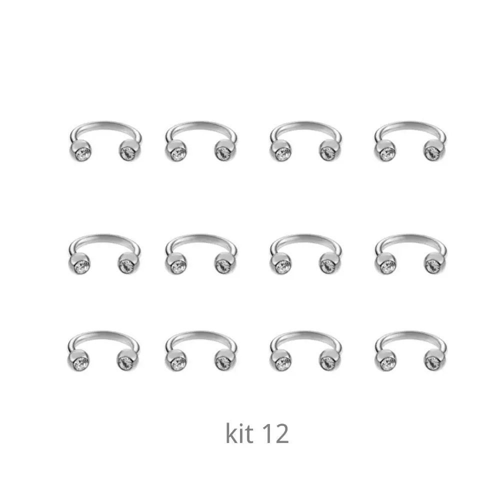 12Piercing Horseshoe With Rhinestone Silver Septo kit