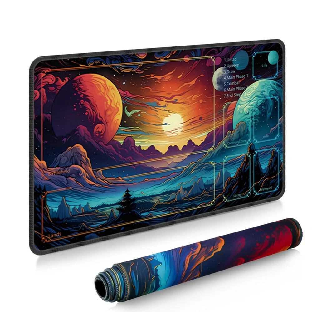 1Pcs Sunset Fantasy TCG Playmat Extra Large Gaming Zone Rollable Mouse Pad Non-Slip Rubber Base for Party PC Gamers Desktop