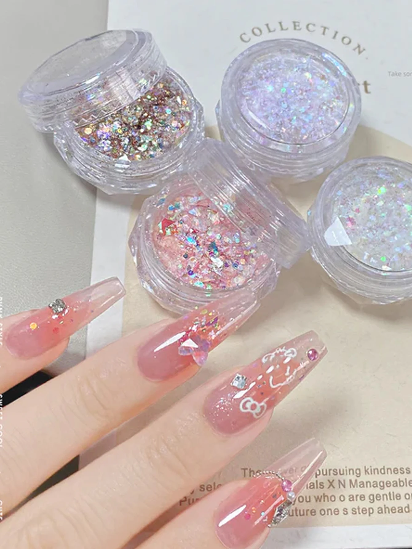 4 الجرار/مجموعة حورية البحر بريق مسمار الفن بريق رقائق الليزر فائقة غرامة المجسم الترتر غير النظامية فضفاض مسمار الفن الغبار اكسسوارات #1