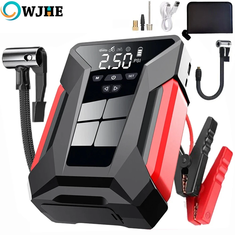 OWJHE 28000mAh Arrancador de Coches Multifuncional 4 en 1 con Compresor de Aire, Batería Externa y Inflador Automático