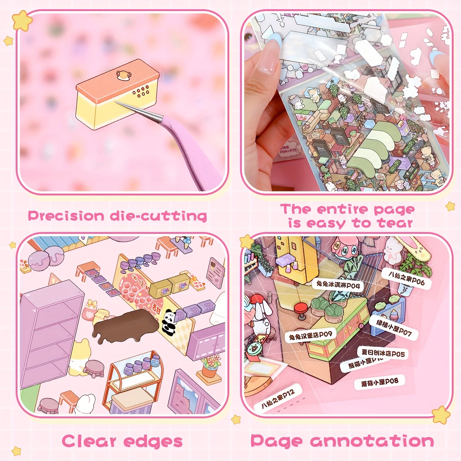 22 Stück/Buch 3D Miniatur-Puppenhaus-Szenen-Stickerbuch DIY Mikro-Landschafts-Aufkleber als Geschenk für Kinder – Detail 7