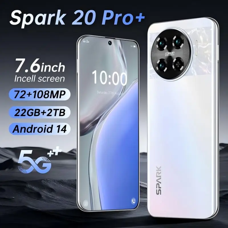 

2024 Brand New Original Mobile Phones Spark 20 pro+ 7.6Inch HD 22G+2T Cellphones 7800mAh 108MP Camera Global Version Dual Sim