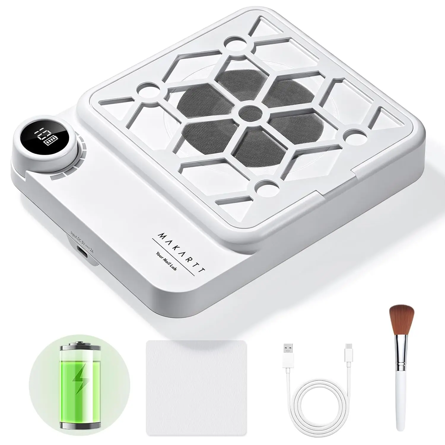 Nail Dust Collector 5500RPM Rechargeable Adjustable Speed Quiet for Gel Polish Manicure Salon Home with Filters Dust Brush DIY