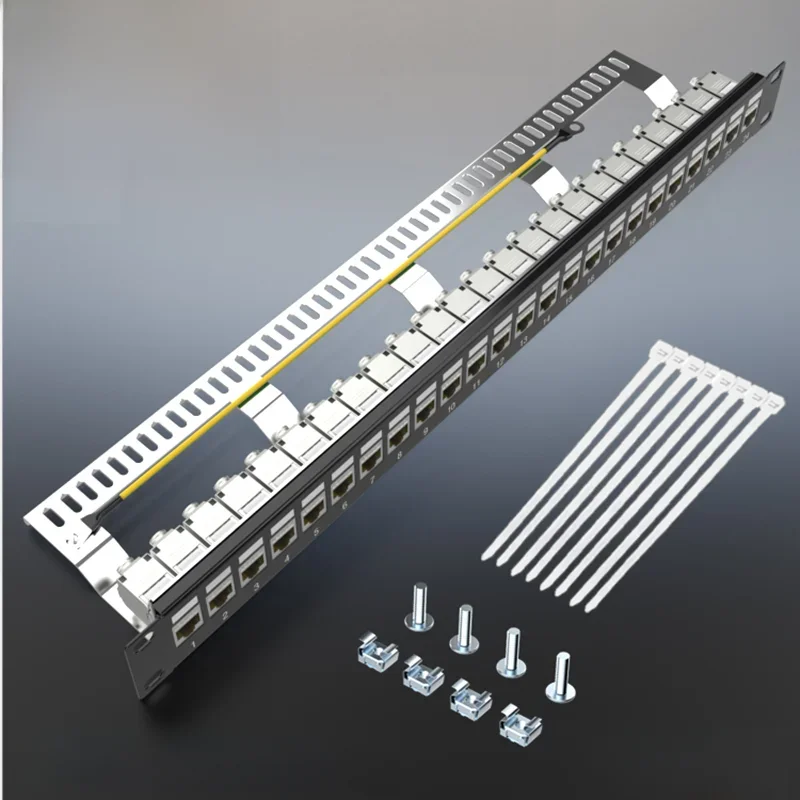 Cat7 panel krosowy 24port CAT7/CAT6a FTP Panel krosowy w pełni ekranowany w tym. 24x Cat7 z ekranem keystone adapter 1U 19 ''Cal — zdjęcie 2