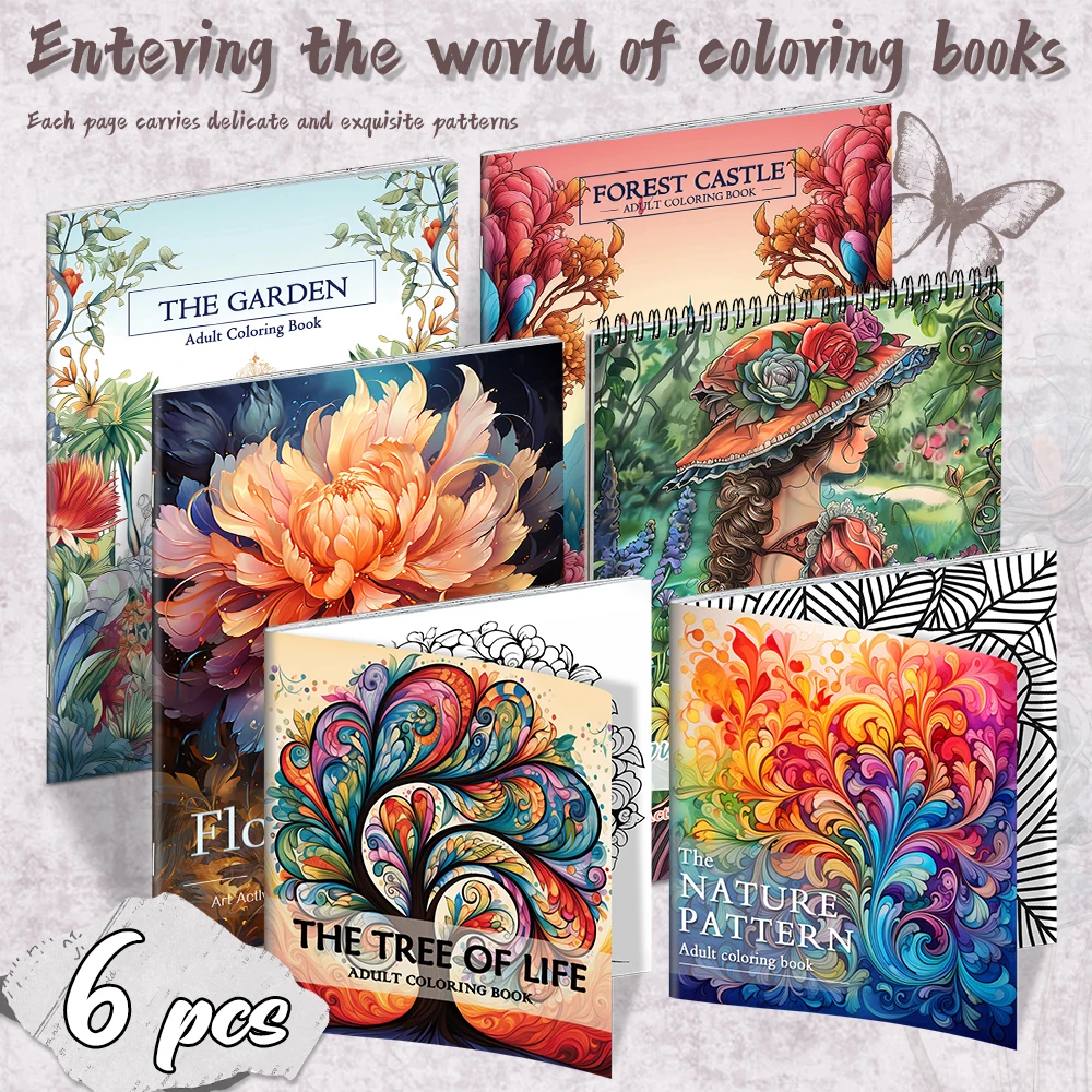 Upgraded and thickened 6-book set with castle garden theme, double-layer thickened spiral ring design, a good choice for gifts