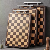 Ebony/stainless Steel Double-sided Cutting Board Mildew-resistant Solid Wood Kitchen Cutting Board, Checkerboard Cutting Board