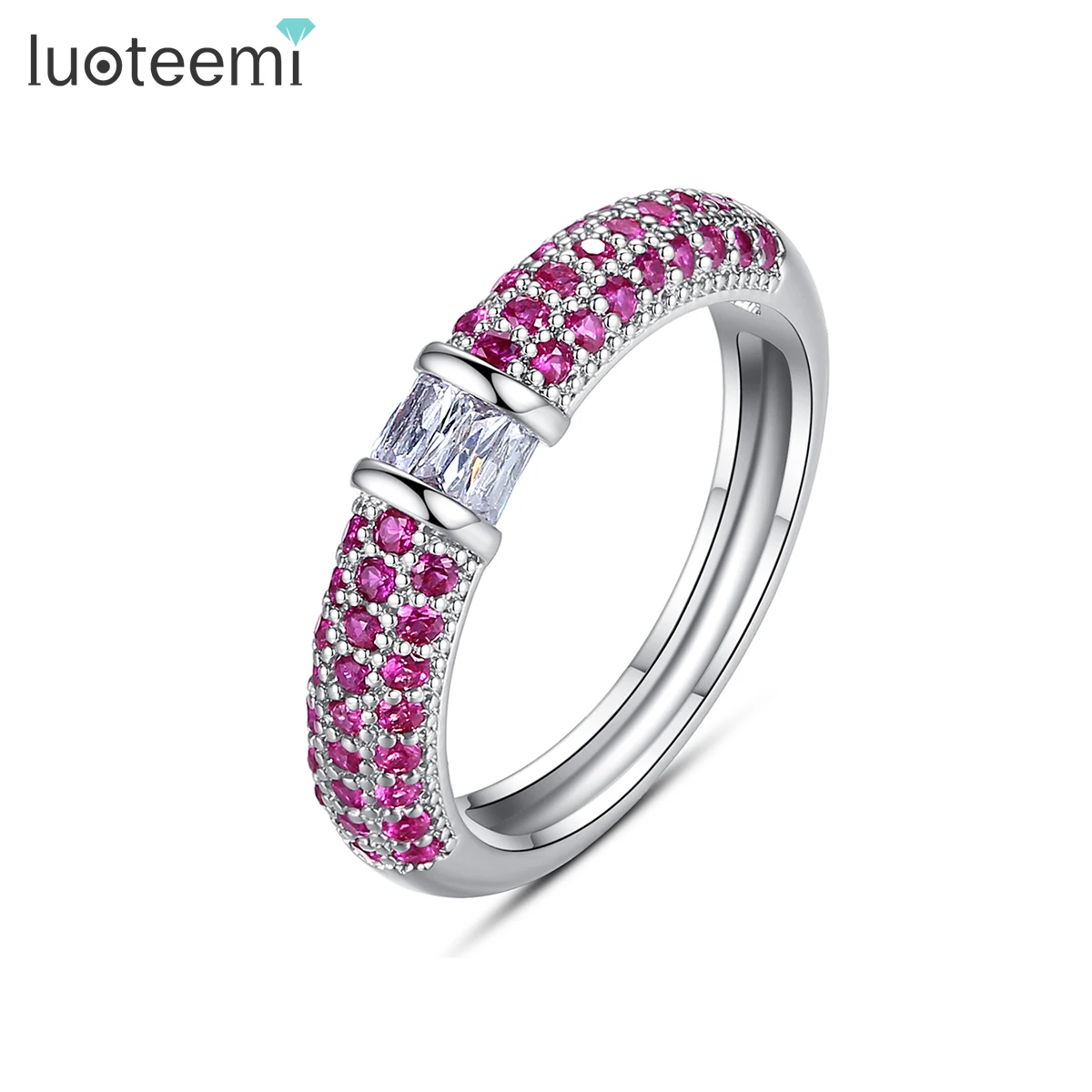 LUOTEEMI Light Multicolor Fashion Trendy Cubic Zircon Rings for Women Advanced Sense Wedding Bridal Jewelry Girl Christmas Gifts