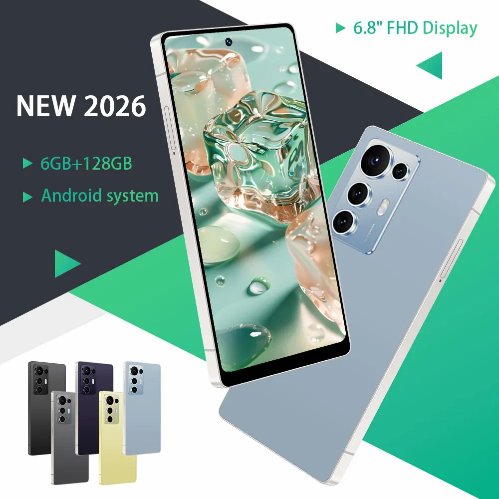 Smartphone Android moderno con pantalla HD de 6.8 pulgadas, 6GB de RAM y 128GB de almacenamiento para un rendimiento eficiente, amplio almacenamiento para archivos multimedia y batería de larga duración. Es ideal para transmisión en directo, aplicaciones sociales y comunicación diaria.