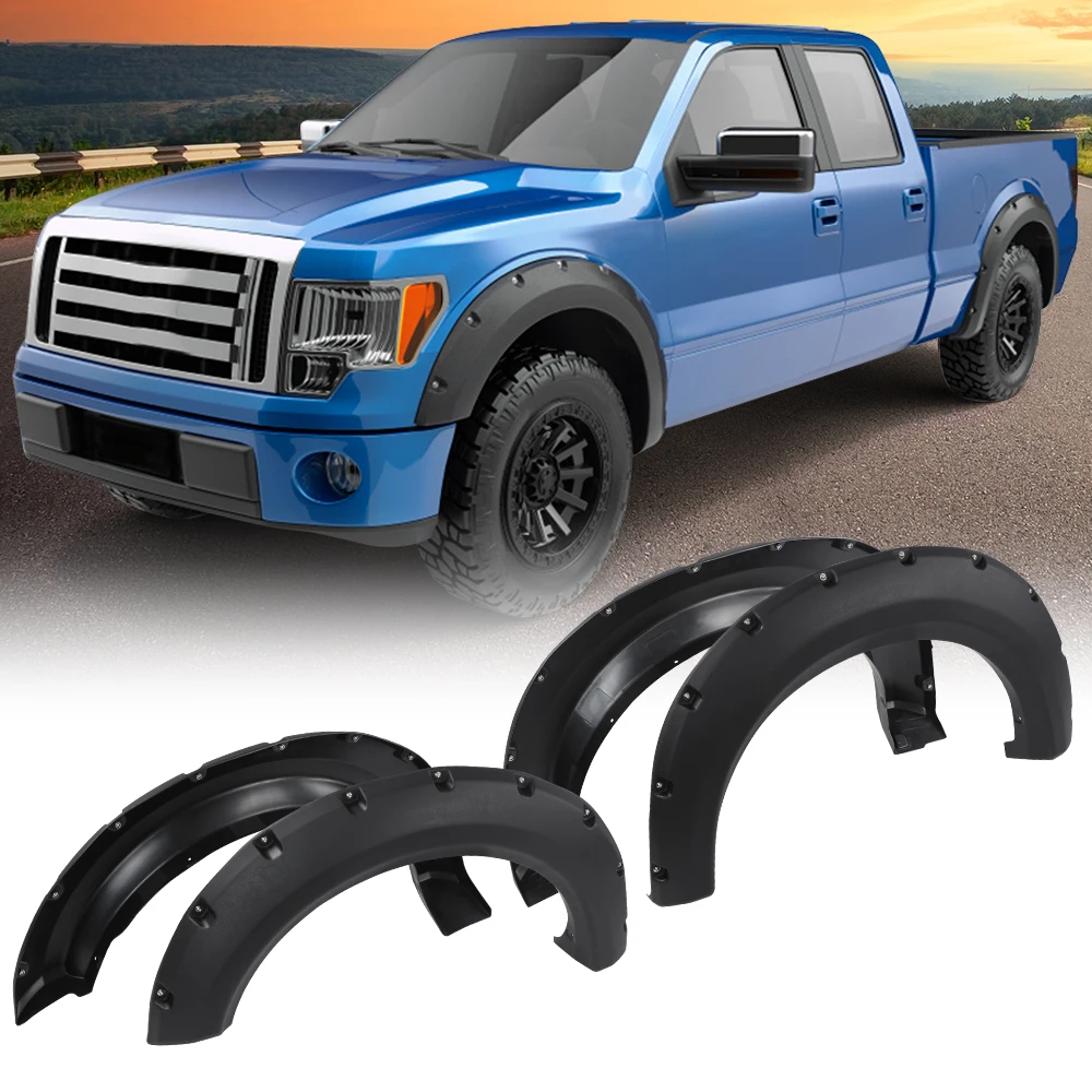 

4Pcs Pocket Rivet Style Wheel Fender Flares Cover Fit for 2009-2014 Ford F150 Offroad Front Rear Black Wheel Protector Durable