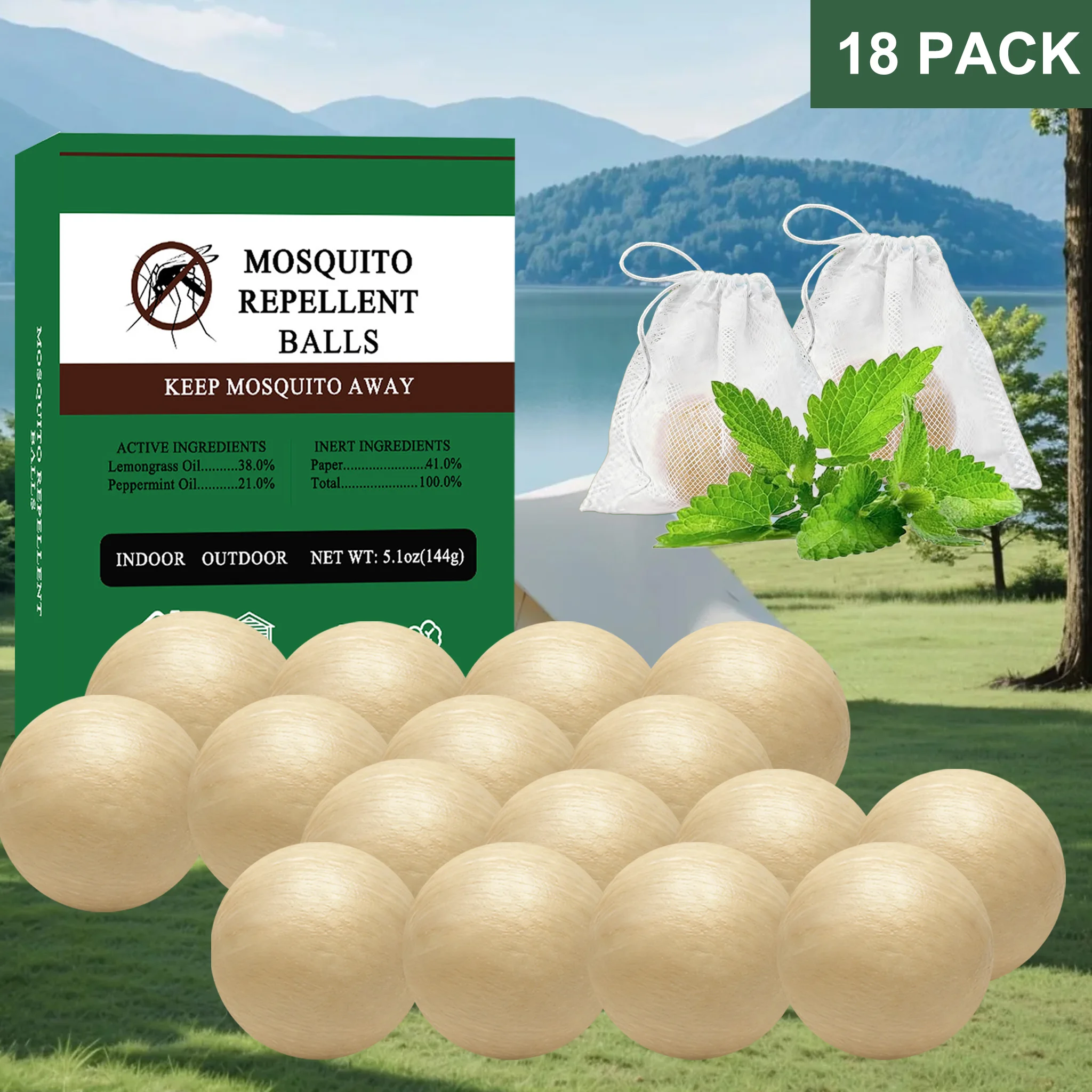 18 Pcs Natural Mosquito Repellent Balls Outdoor Indoor Effective Keeps Mosquitoes Away Covers 120 Sq ft Safe for People Pets Patio Garden Camping