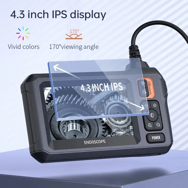 Caméra endoscopique industrielle IP67, écran IPS 4.3 ", objectif 8LED, boroscope unique 8mm, HD1080P, pour l'inspection des tuyaux d'égout des moteurs de voiture