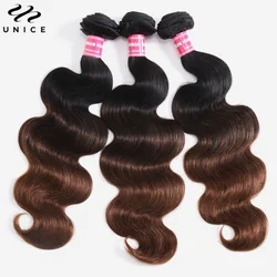 UNICE Chestnut Brown Ombre Body Wave Human Hair Bundles 3Pcs/Pack 100% Human Hair Traditional Sew In Weaves Bundles 8-26 Inch