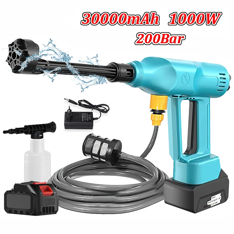 200Bar 1000W Brushless High Pressure Water Gun 30000mAh Clean Foam producer Adjustable Nozzle Cordless Car Washing Machine