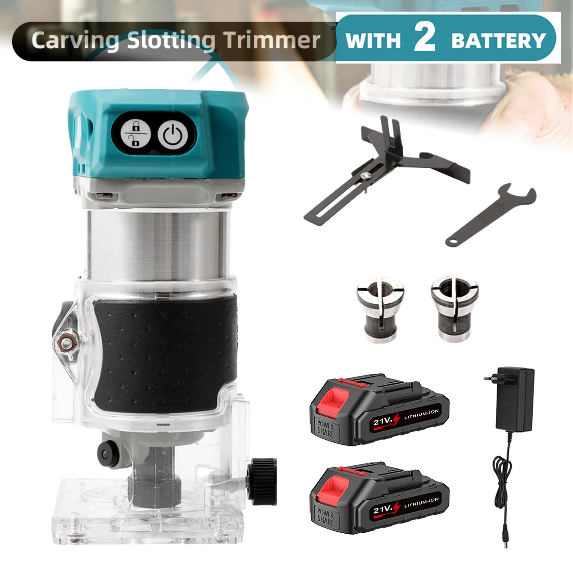 Fresadora de Madera sin Escobillas, Recortadora Eléctrica Manual, Herramienta de Carpintería para Recortar Madera, Compatible con Batería Makita de 18V