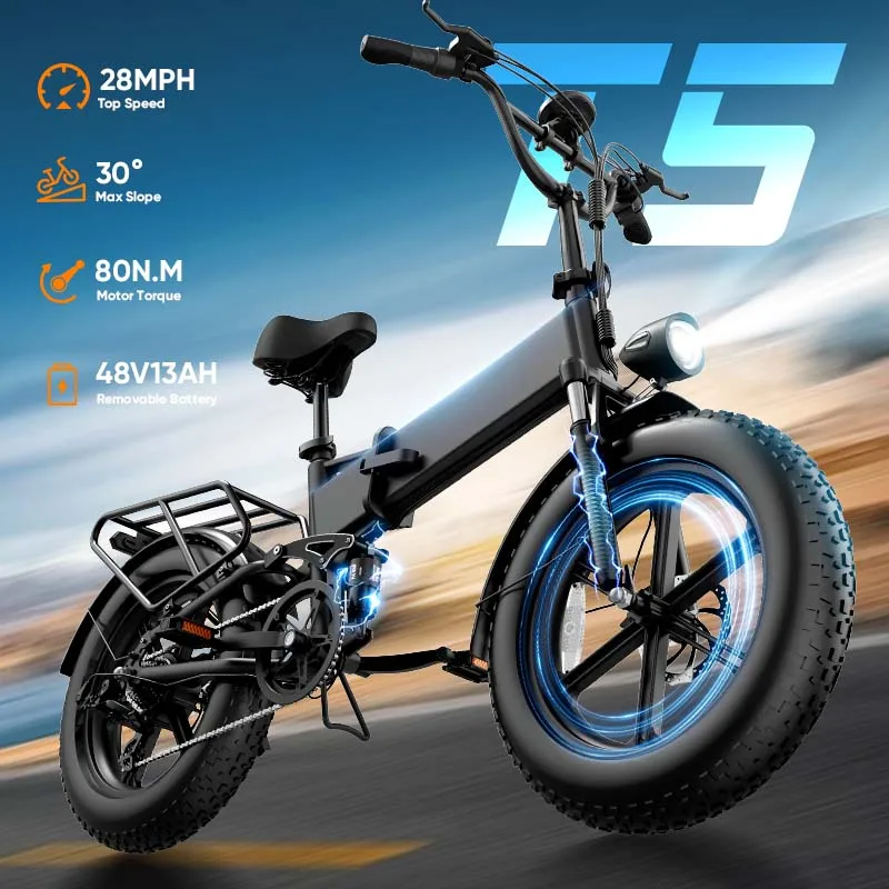 Bicicleta Eléctrica Urlife T5 Peak 1500W, Batería de 48V 13Ah, Velocidad 45KMH, Alcance 100KM, Neumáticos 20X4, Envío Gratuito, Plegable y Portátil